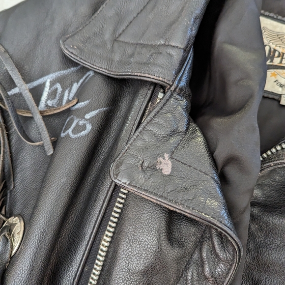 Vintage Fringe Black Leather Jacket with Heavy Metal Musician Autographs - Picture 12 of 13